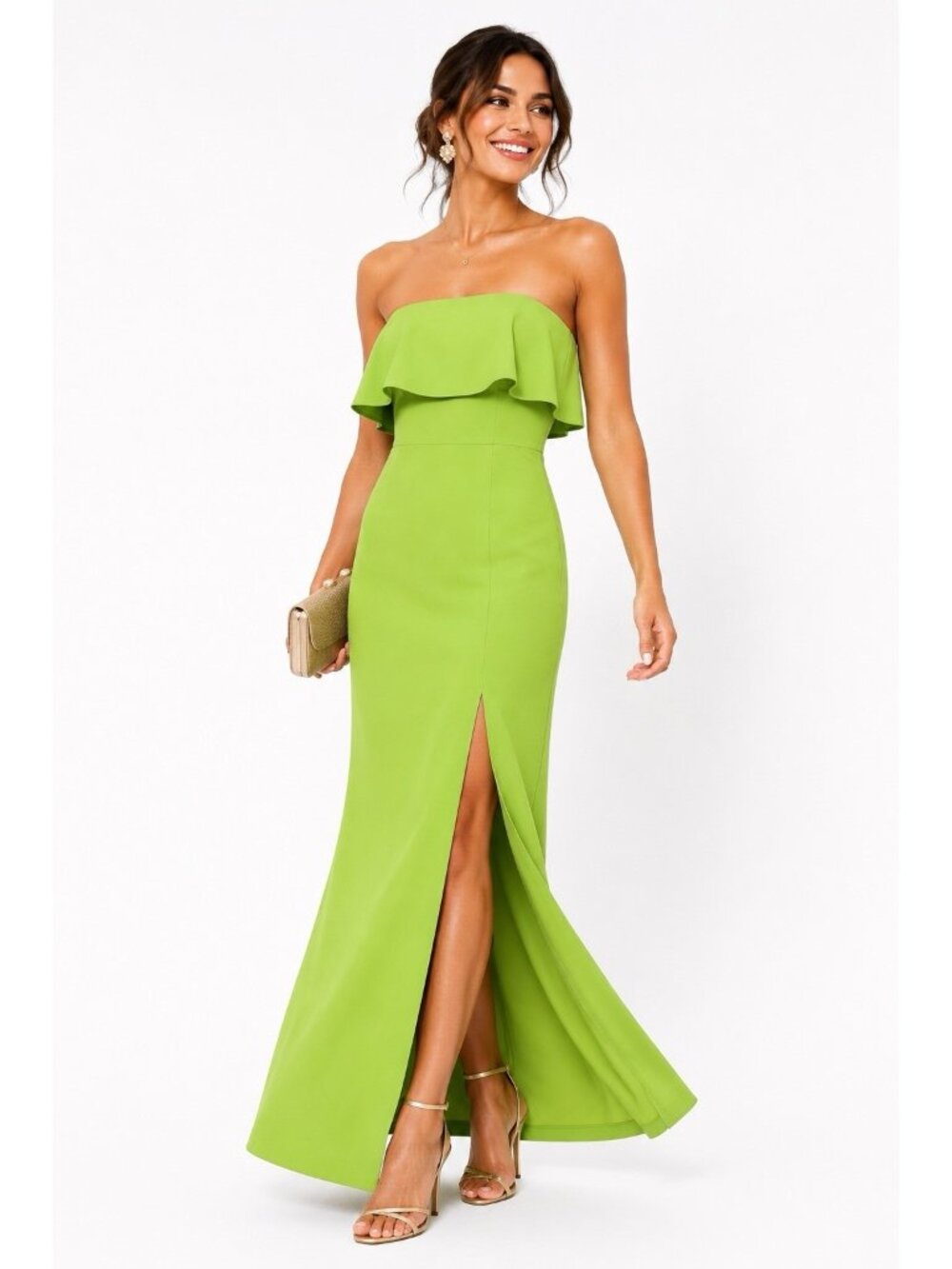 AIDAN MATTOX midi dress strapless green 16 wedding guest ruffle garden party